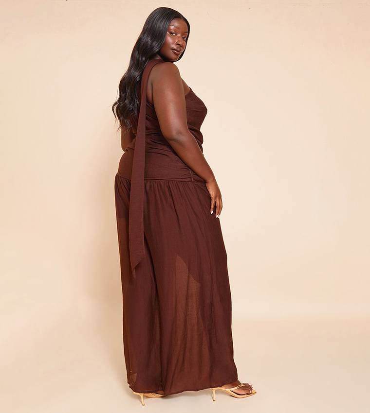 Curve Textured One Shoulder Scarf Detail Jumpsuit