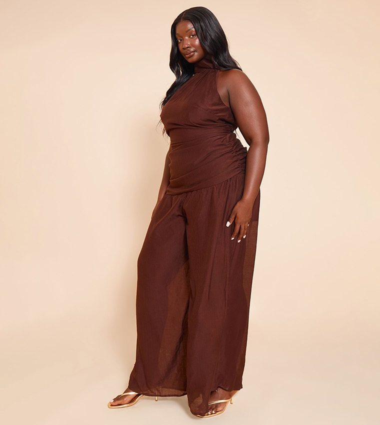 Curve Textured One Shoulder Scarf Detail Jumpsuit