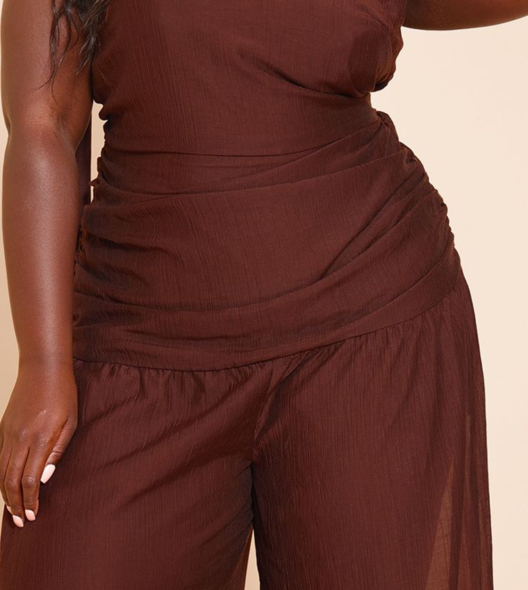 Curve Textured One Shoulder Scarf Detail Jumpsuit