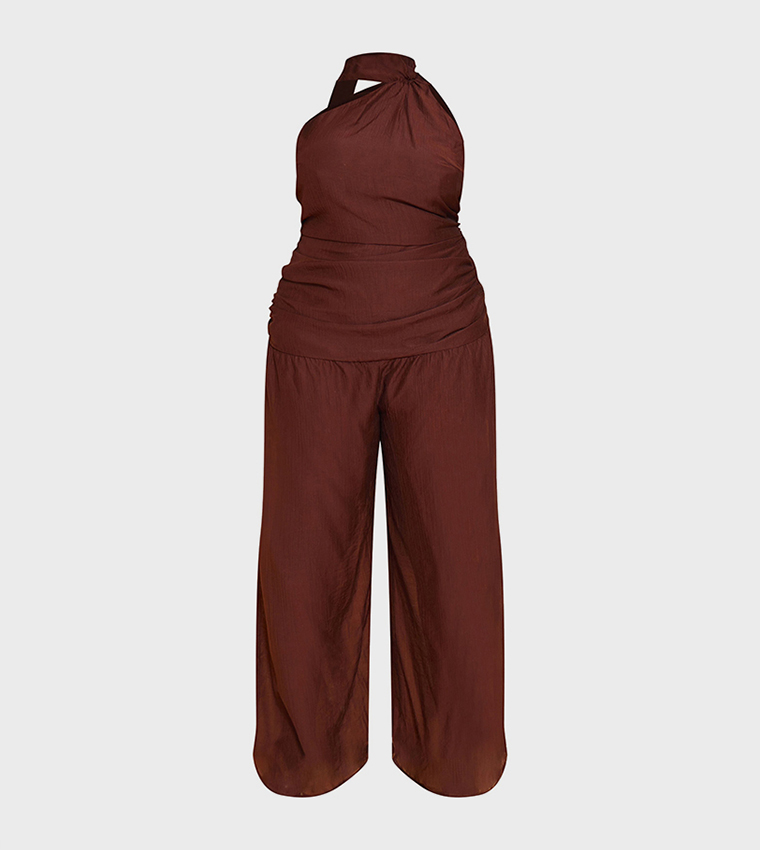 Curve Textured One Shoulder Scarf Detail Jumpsuit