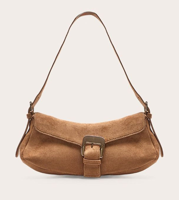 Suede Buckle Detail Shoulder Bag