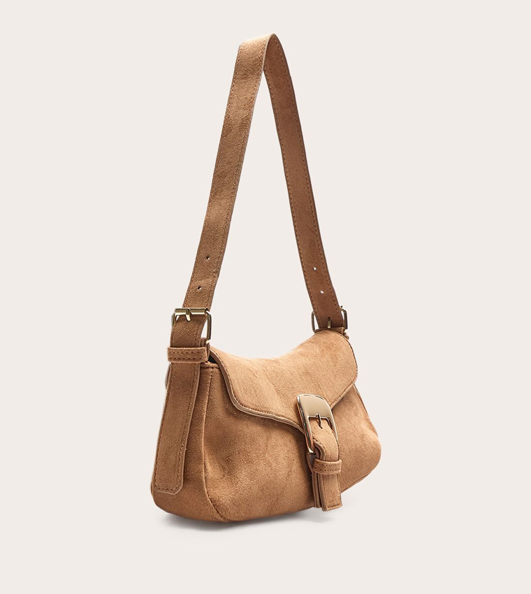 Suede Buckle Detail Shoulder Bag