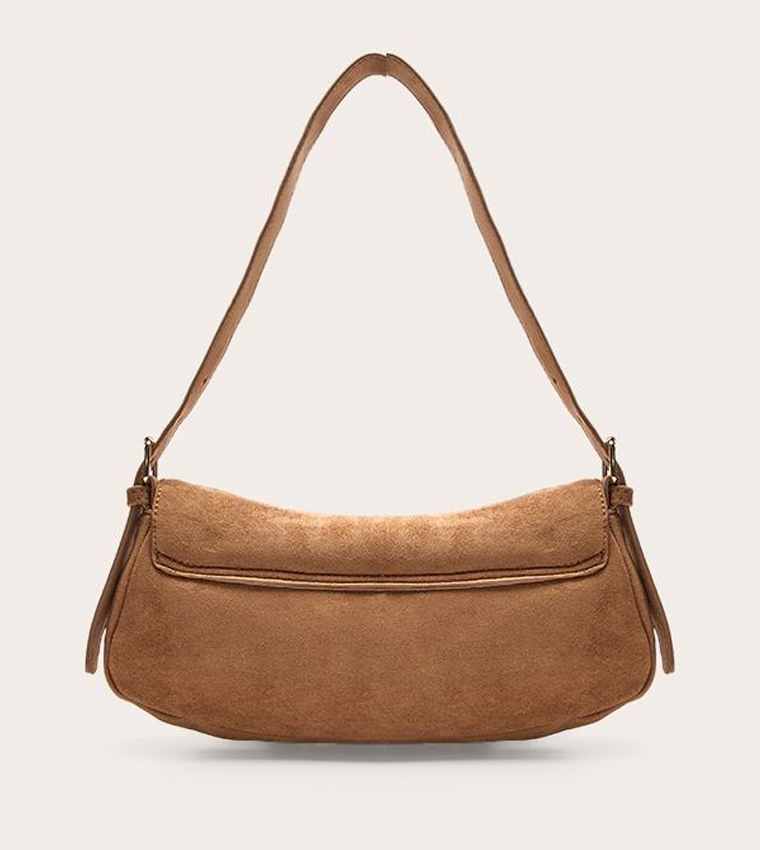 Suede Buckle Detail Shoulder Bag