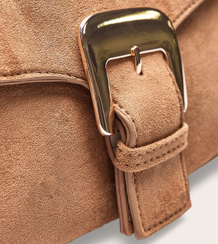 Suede Buckle Detail Shoulder Bag