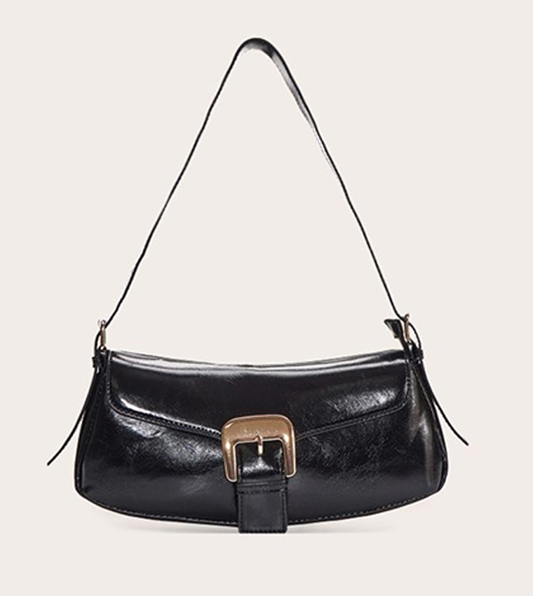 Crinkle PU Buckle Shoulder Bag