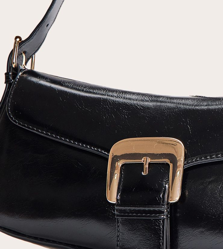 Crinkle PU Buckle Shoulder Bag