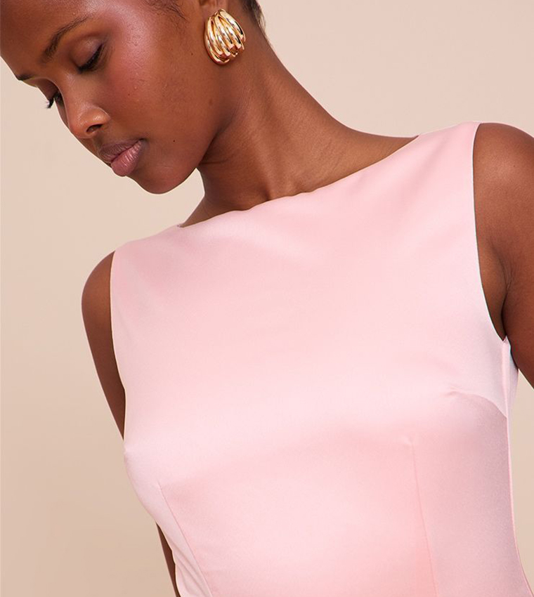 Satin Boat Neck Mini Dress