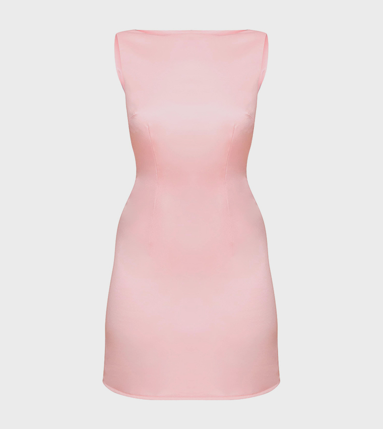 Satin Boat Neck Mini Dress