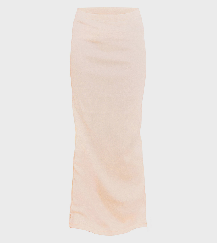 Ribbed Mid Rise Maxi Skirt