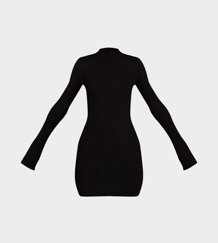 pretty little thing black ribbed dress Black Ribbed Button Down Collar Detail Long Sleeve Maxi Dress