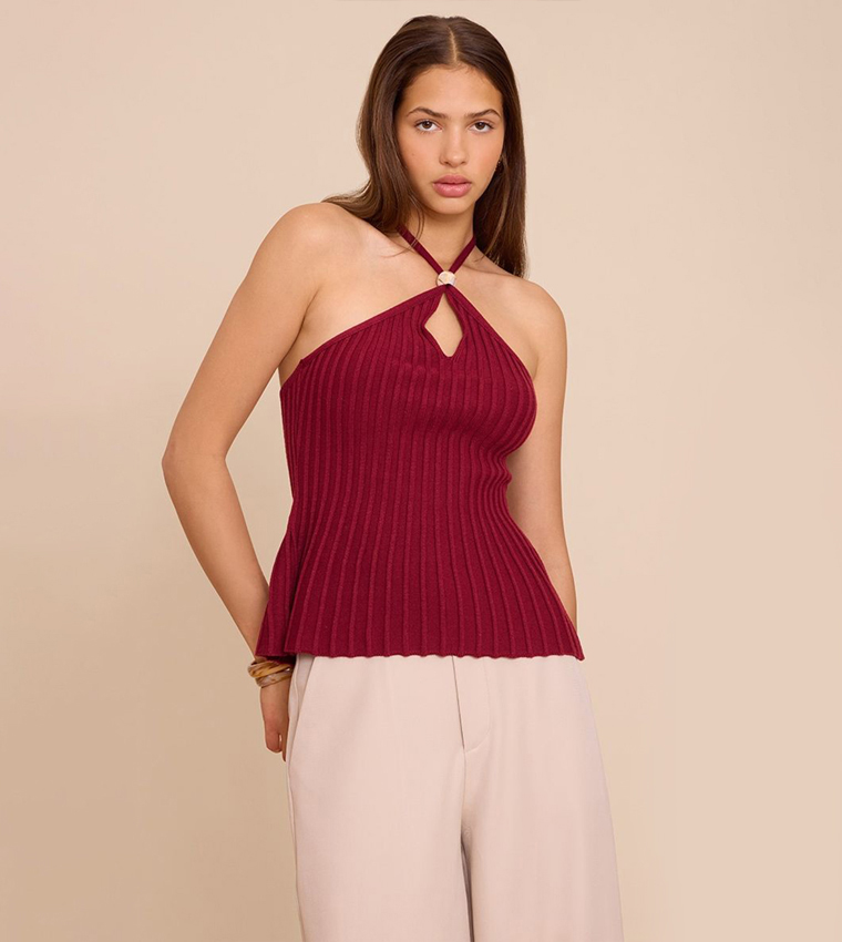 Halterneck Bead Detail Knit Top