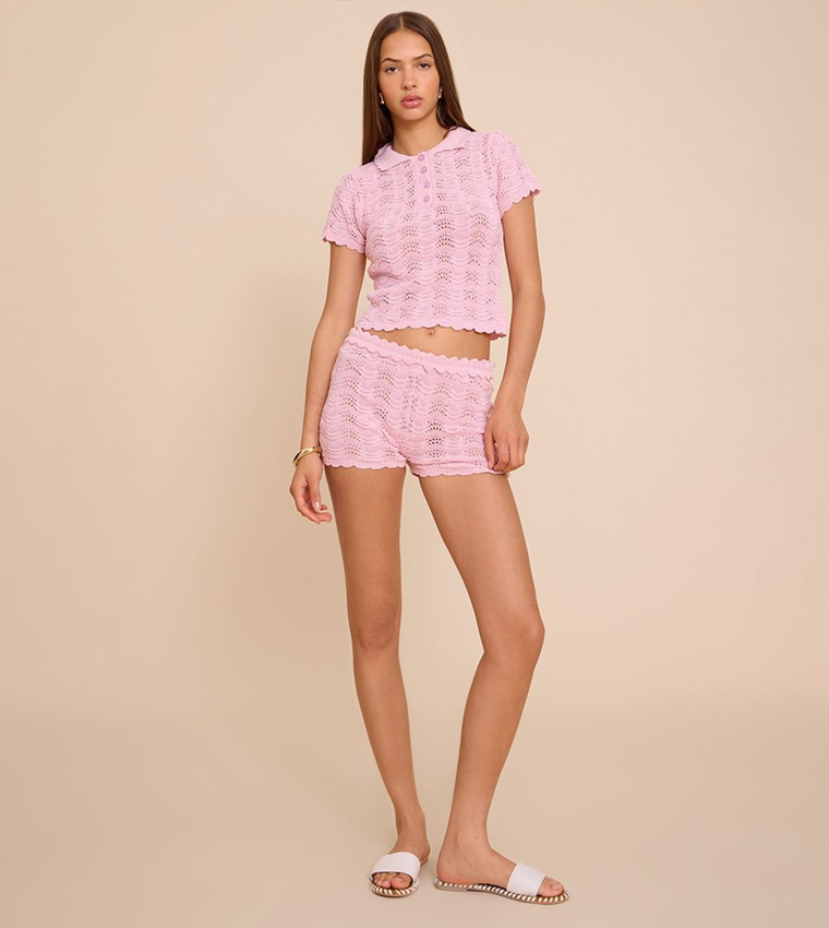 Waistband Detail Crochet Mini Shorts