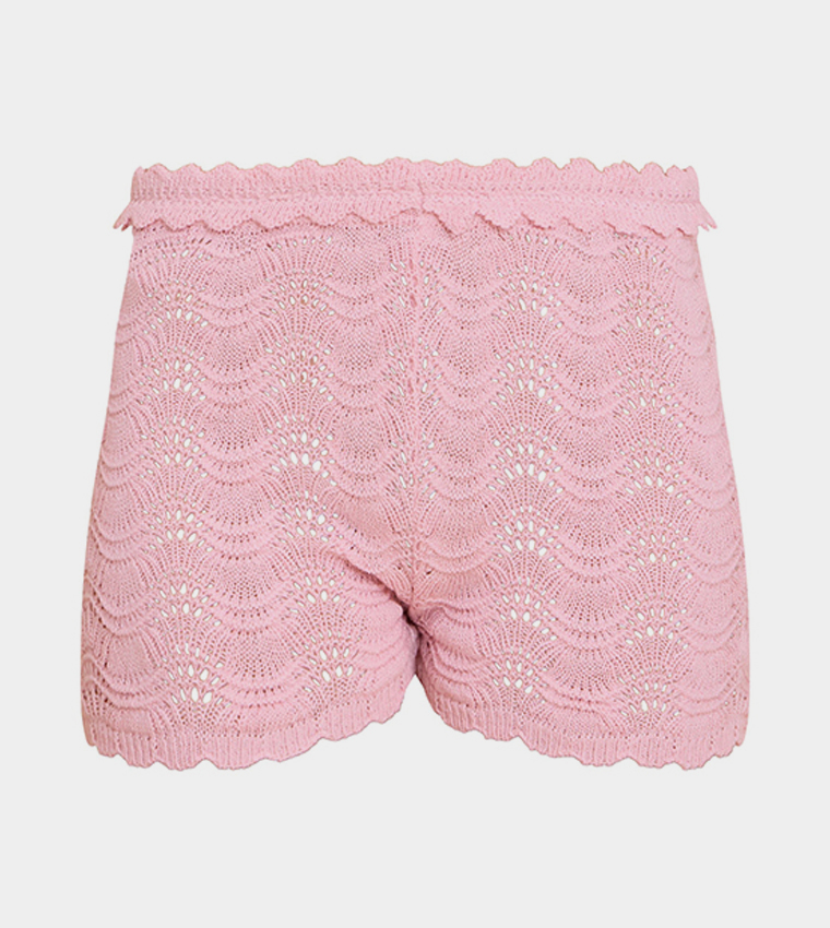 Waistband Detail Crochet Mini Shorts