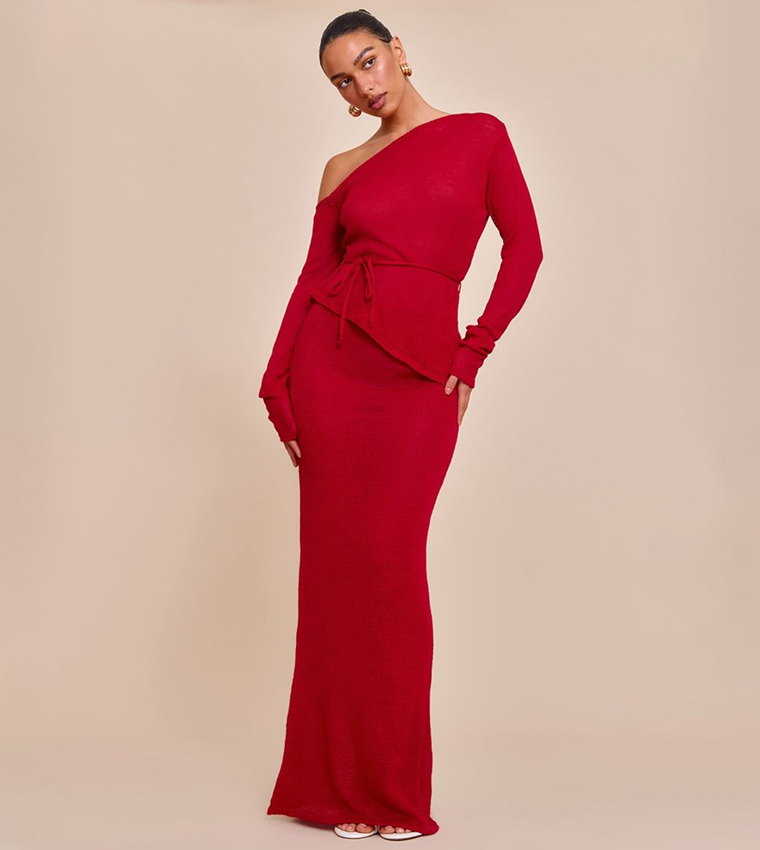 Asymmetric Neck Belted Filigree Top