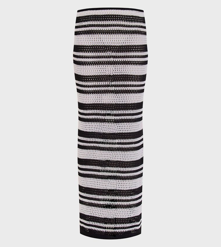 Monochrome Stripe Crochet Knitted Maxi Skirt