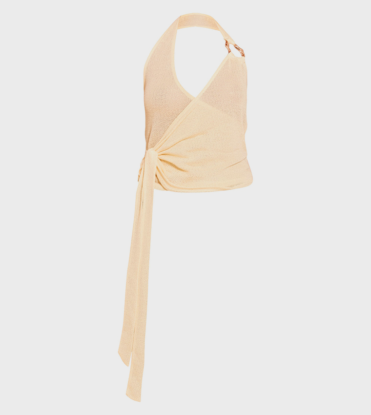 Tie Detail Halterneck Trim Knit Top