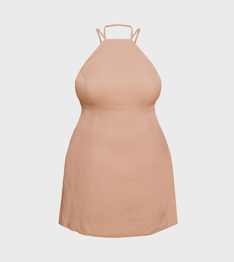 فستان ميني بياقة هالتر وقصة A للمقاسات الكبيرة 