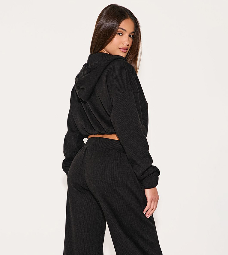 Waffle Detail Hooded Crop Jacket