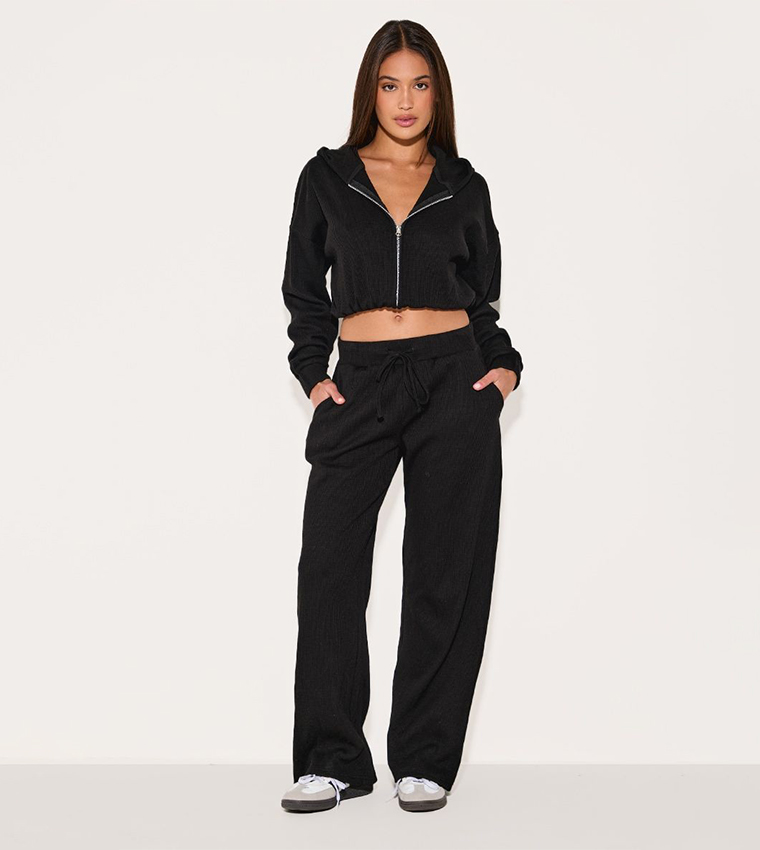 Waffle Detail Hooded Crop Jacket