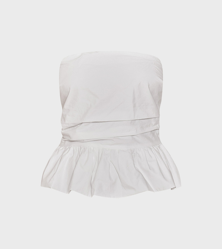 Solid Strapless Peplum Frill Top