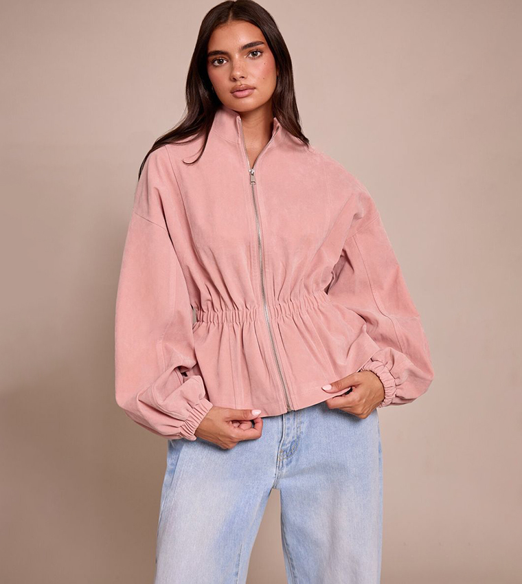 Cinched Waist Suede Jacket