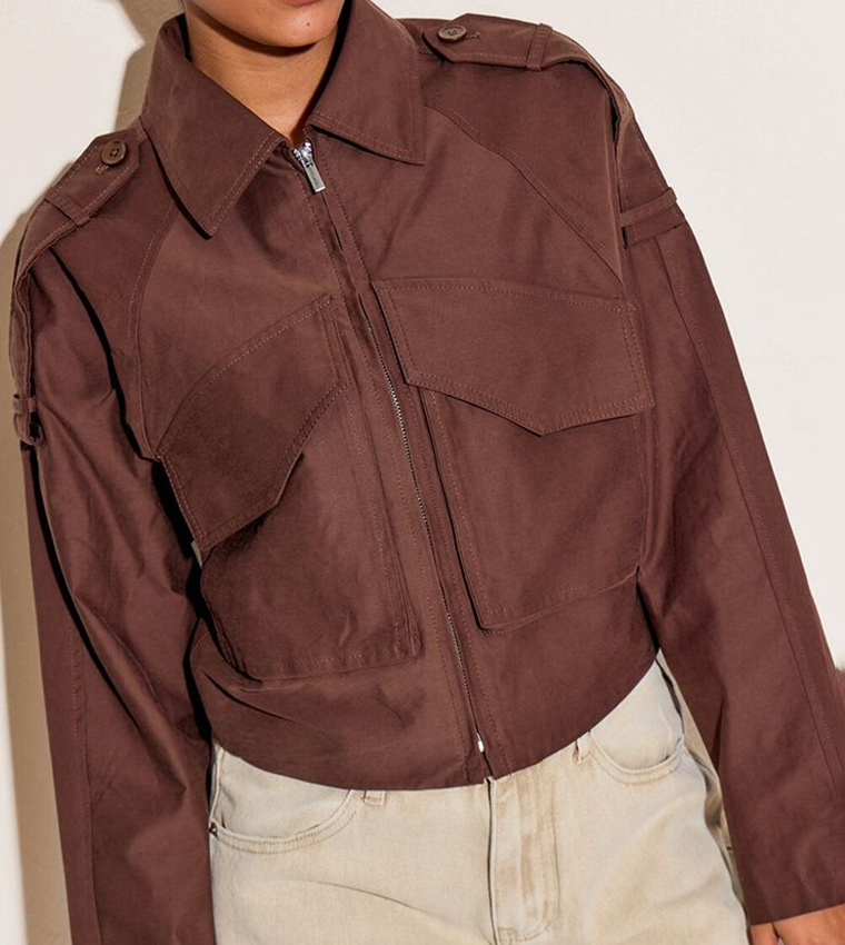 Trench Detail Cropped Zip-Through Jacket