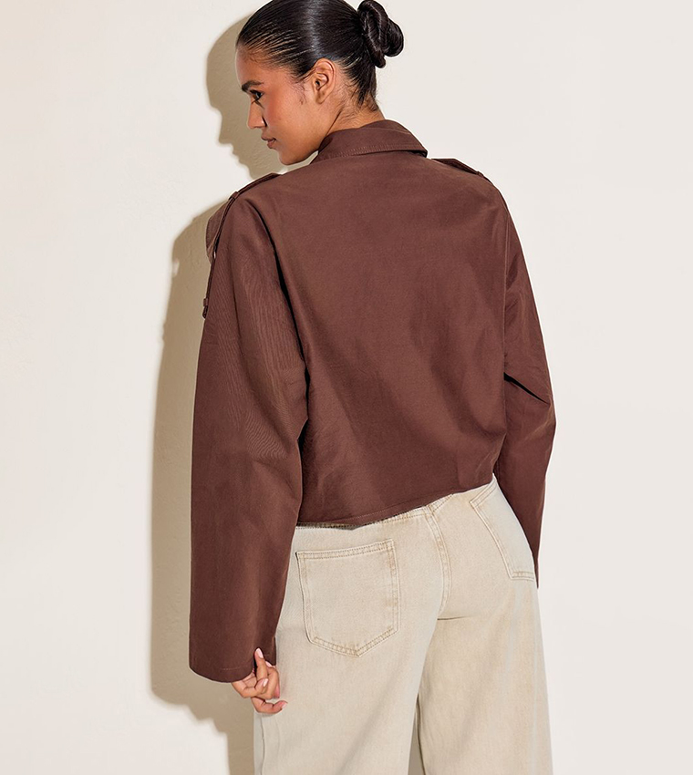 Trench Detail Cropped Zip-Through Jacket