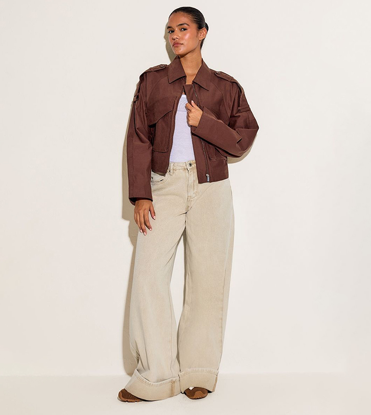 Trench Detail Cropped Zip-Through Jacket