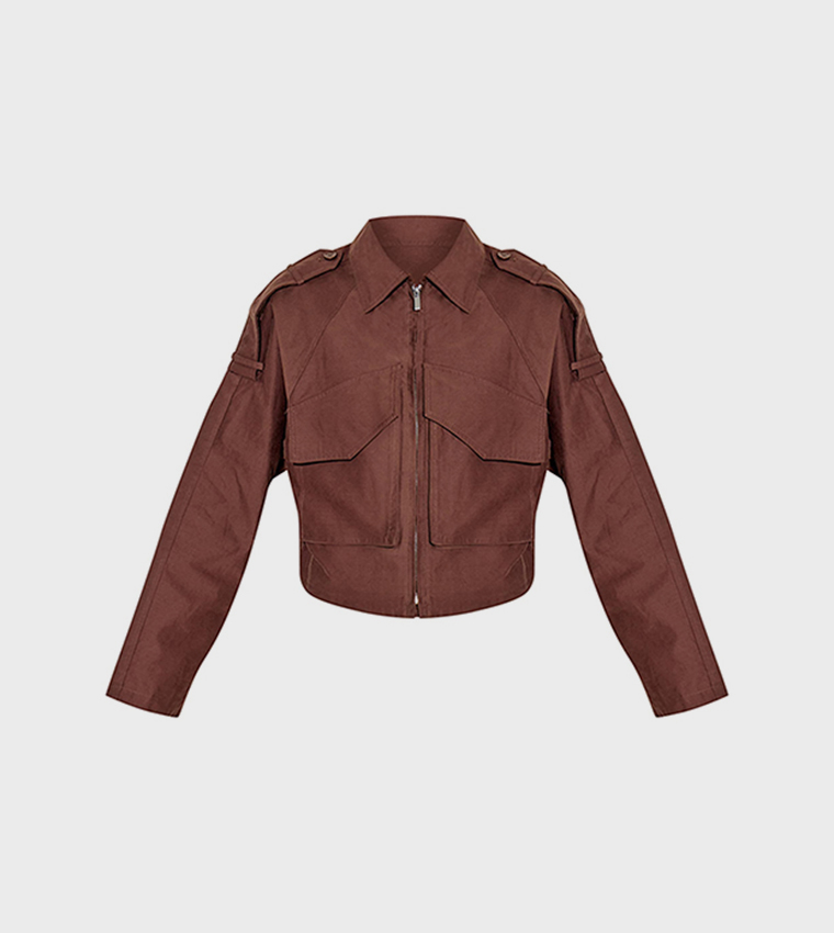 Trench Detail Cropped Zip-Through Jacket