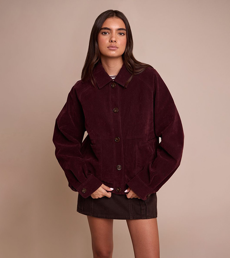 Zip-Through Oversized Faux Suede Jacket