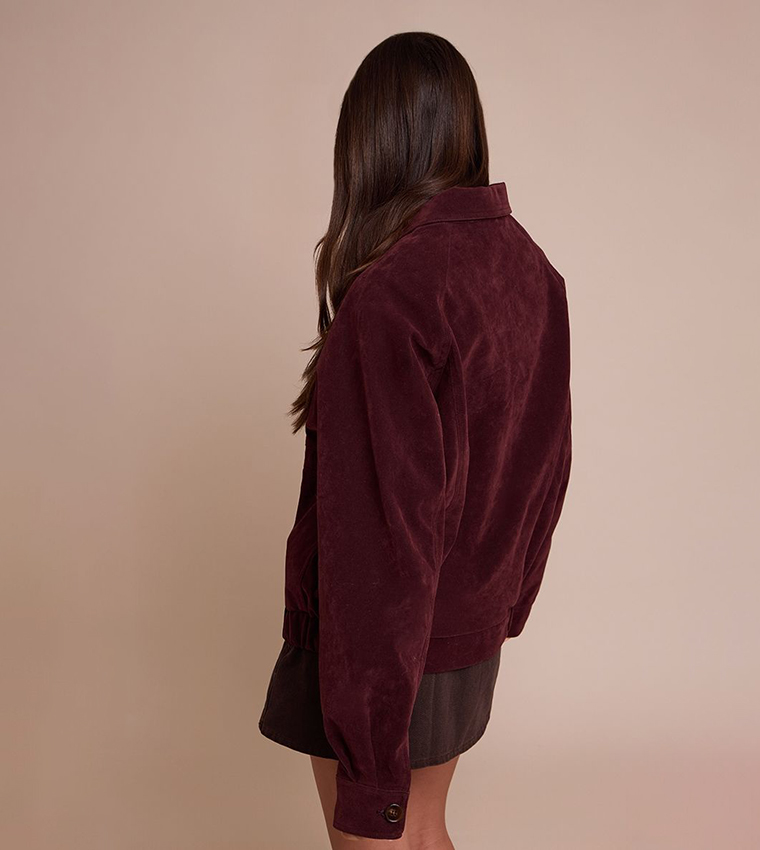 Zip-Through Oversized Faux Suede Jacket