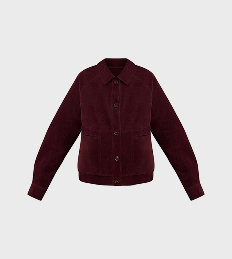 Zip-Through Oversized Faux Suede Jacket