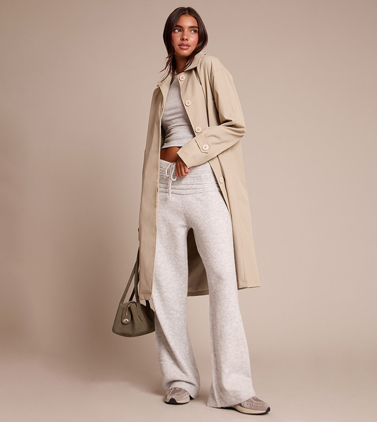 بنطلون محبوك ناعم بخصر مطوي