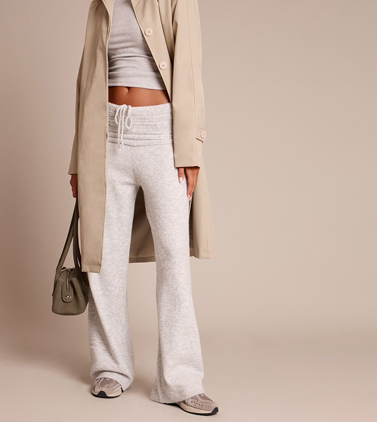 بنطلون محبوك ناعم بخصر مطوي