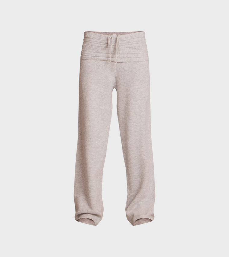 بنطلون محبوك ناعم بخصر مطوي