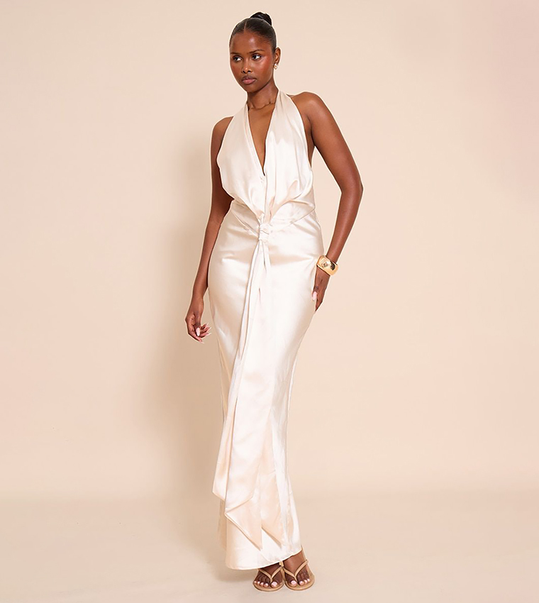 Satin Knot Detail Maxi Dress