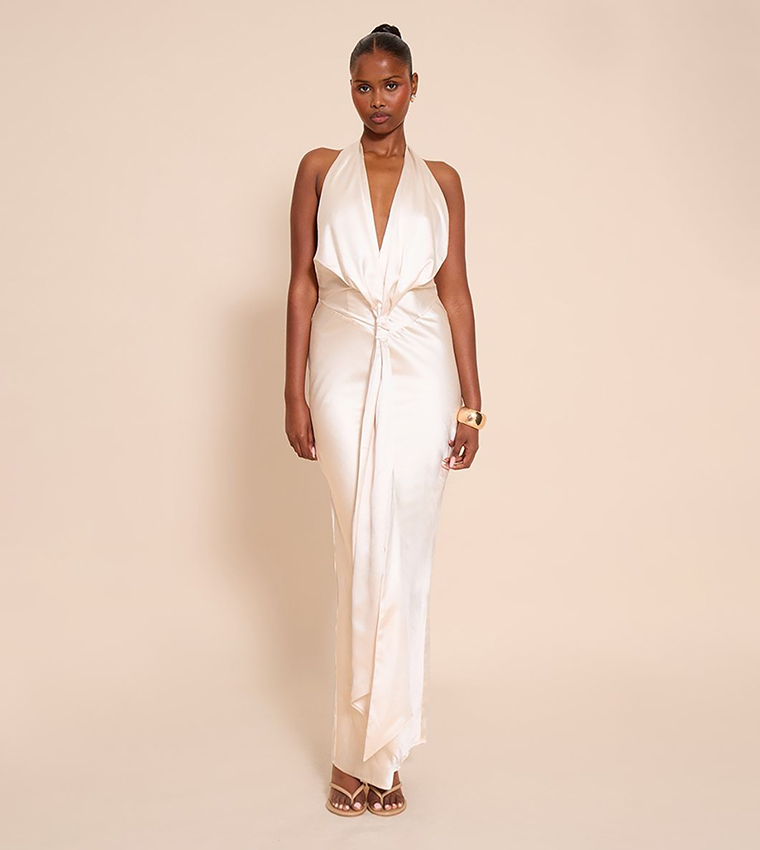 Satin Knot Detail Maxi Dress