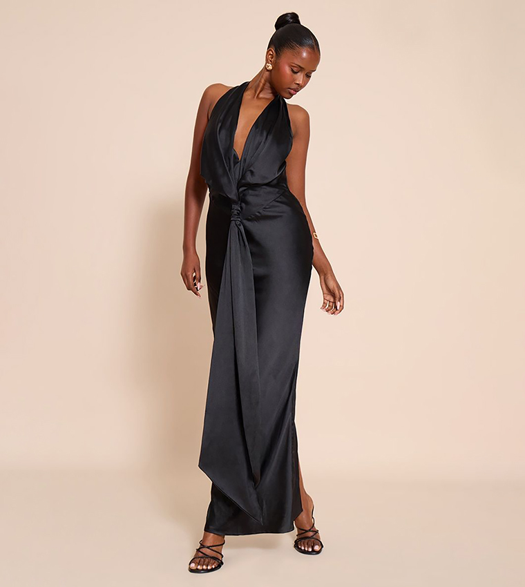 Satin Knot Detail Maxi Dress