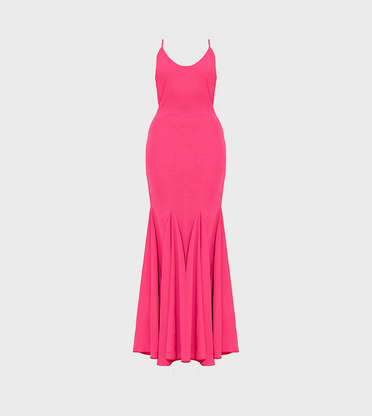 Chiffon Scoop Neck Cowl Back Sleeveless Maxi Dress