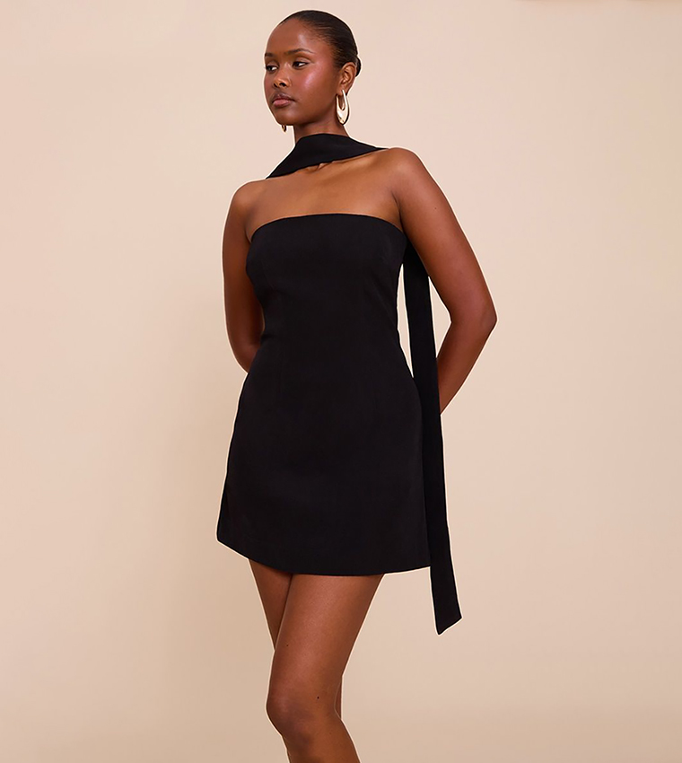 Scarf Detail Strapless Shift Mini Dress
