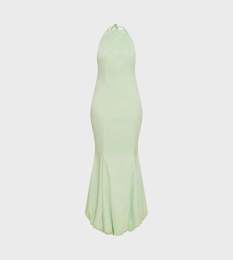 Satin Halterneck Puffball Maxi Dress