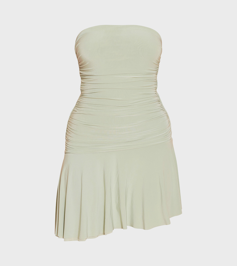 Double Layer Slinky Strapless Ruched Shift Mini Dress