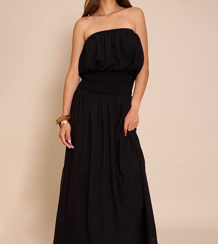 Chiffon Strapless Sheered Waist Maxi Dress