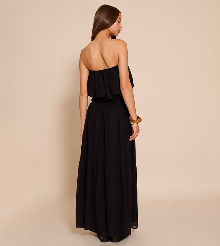 Chiffon Strapless Sheered Waist Maxi Dress