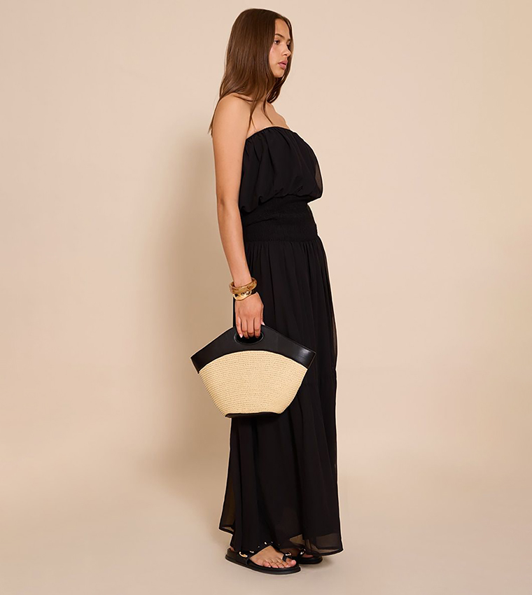 Chiffon Strapless Sheered Waist Maxi Dress