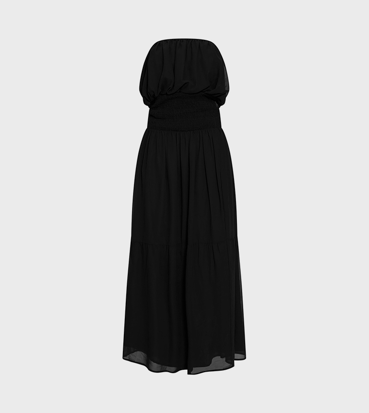Chiffon Strapless Sheered Waist Maxi Dress