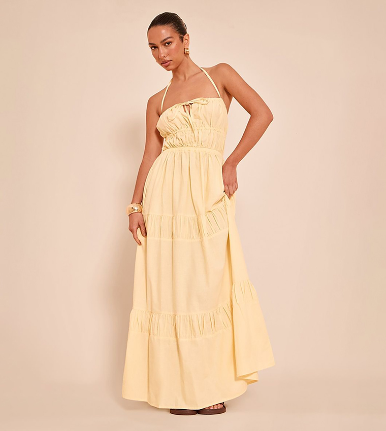 sachin and babi light blue dress Charming Pastel Yellow Backless Halter Maxi Dress for Women  Perfect   Canary Houze