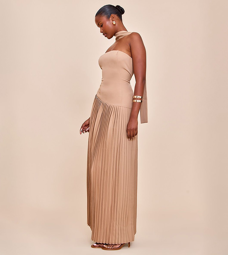 Asymmetric Pleated Maxi Dress