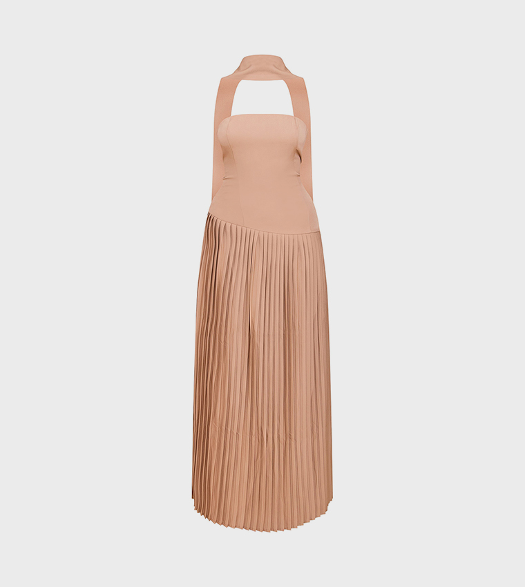 Asymmetric Pleated Maxi Dress