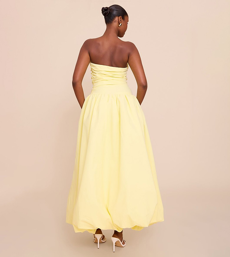 Ruched Strapless Split Maxi Dress